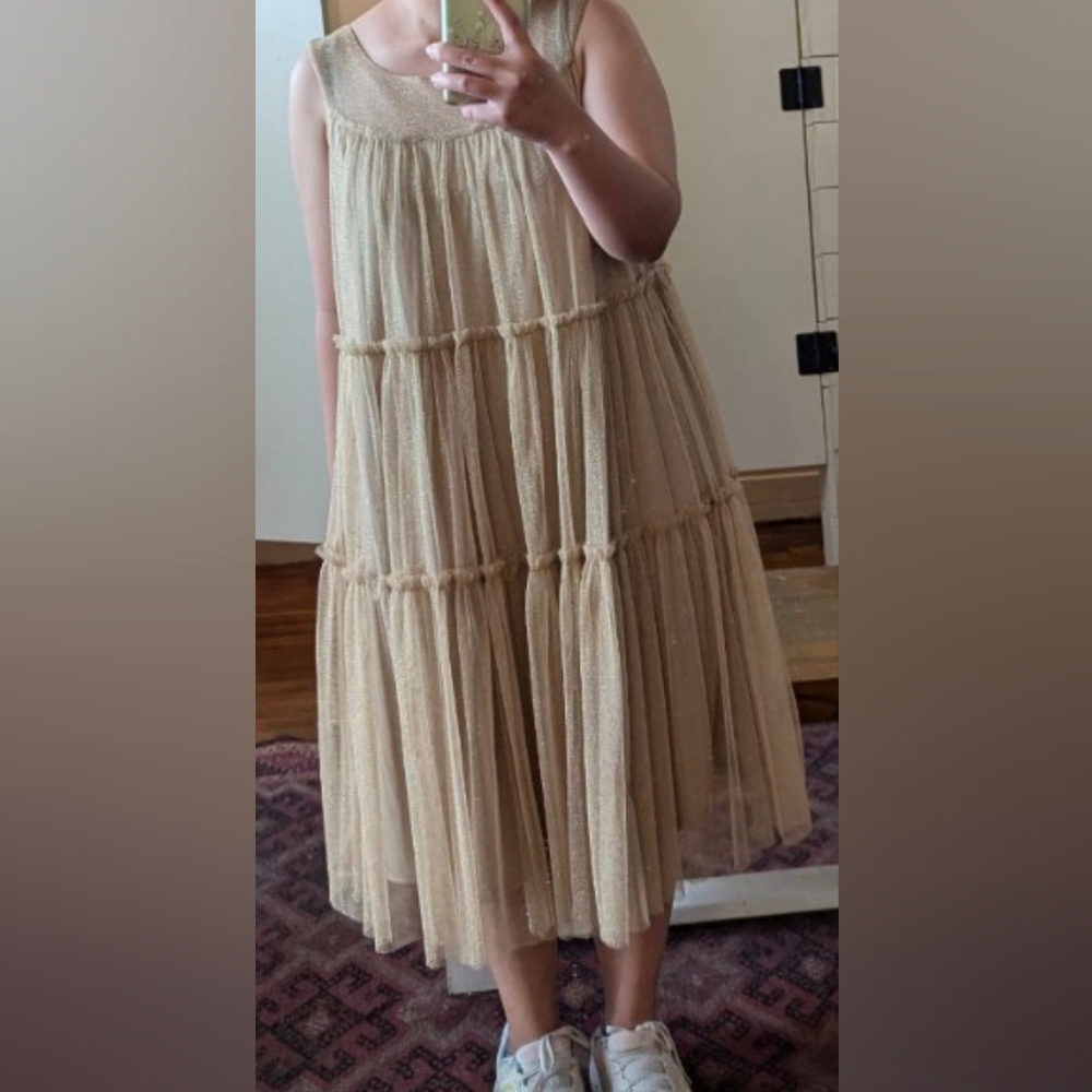 Gabby Skye | Gold Sparkle Tiered Baby Doll Dress | EUC | Size 10